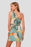 Multi Koi Flower One Shoulder Wrap Mini Dress