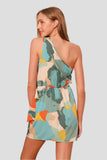 Multi Koi Flower One Shoulder Wrap Mini Dress