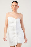 White Stretch Detail Mini Dress