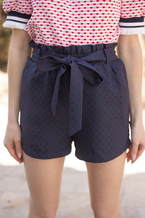 Navy High Waisted Tie Shorts