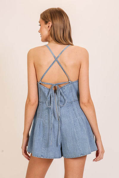Denim V- Cut Halter Romper