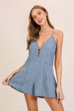 Denim V- Cut Halter Romper