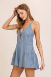 Denim V- Cut Halter Romper