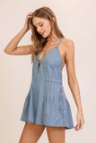 Denim V- Cut Halter Romper