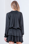 Black Long Sleeve Smocked Ruffle Dress