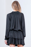 Black Long Sleeve Smocked Ruffle Dress