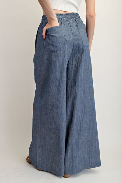 Denim Washed Pinstripe Wide Leg Pant