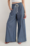 Denim Washed Pinstripe Wide Leg Pant