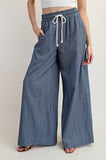 Denim Washed Pinstripe Wide Leg Pant