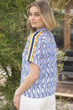 Blue Zig Zag Contrast Stripe Detail Blouse