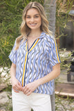 Blue Zig Zag Contrast Stripe Detail Blouse