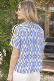 Blue Zig Zag Contrast Stripe Detail Blouse