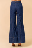 Dark Denim Wide Bootcut Belted Jeans