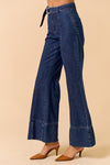Dark Denim Wide Bootcut Belted Jeans