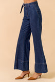 Dark Denim Wide Bootcut Belted Jeans