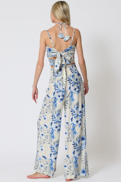 Ivory and Blue Floral Top & Pants Set