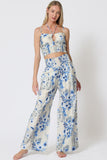 Ivory and Blue Floral Top & Pants Set