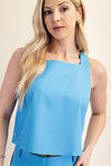 Blue Square Neck Sleeveless Side Button Top