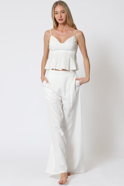 White Thin Strap & Flowy Pants Set