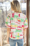 Floral Embroidered Colorful Ruffled V Neck Blouse