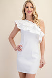 White Ruffle-Trimmed One-Shoulder Dress