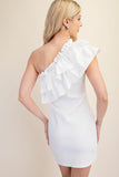 White Ruffle-Trimmed One-Shoulder Dress