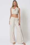 Cream Backless Halter Top & Flowy Pants Set