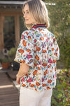Red Floral V-Neck Woven Blouse