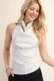 Cream Pleated Front Halter Top