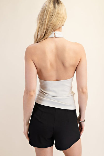 Cream Pleated Front Halter Top