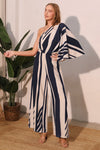 Navy Striped One Sleeve Jumpsuit