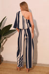 Navy Striped One Sleeve Jumpsuit