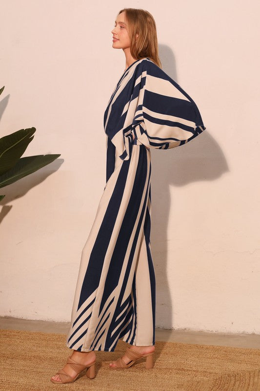 Navy Striped One Sleeve Jumpsuit