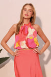 Pink Abstract Halter Bubble Top