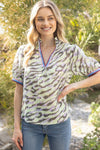 Mint Printed Contrast Puff Sleeve Blouse