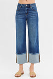 Lola Mid Rise Wide Leg Cuffed Jeans
