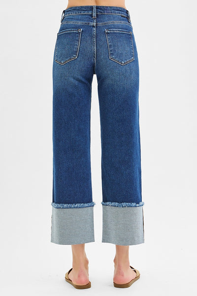 Lola Mid Rise Wide Leg Cuffed Jeans