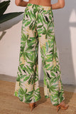 Green Leaf Tie Waist Wide Pants