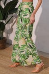 Green Leaf Tie Waist Wide Pants