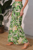 Green Leaf Tie Waist Wide Pants