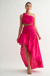 Fuschia One-shoulder High-low Maxi Dress