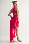 Fuschia One-shoulder High-low Maxi Dress