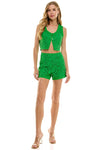 Green Floral Crochet Shorts