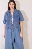 Denim Bow Tie Collared Top