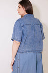 Denim Bow Tie Collared Top