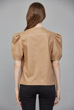 Latte Split Neck Leather Blouse