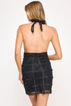 Black Checker Lace Halter Neck Mini Dress