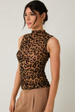 Taupe Leopard Print Mock Neck Tank