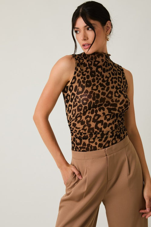 Taupe Leopard Print Mock Neck Tank