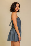 Navy Sleeveless Pleated Romper